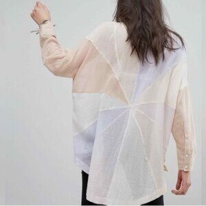 Free People Rainbow Rays Buttondown Shirt Women’s Patchwork Blouse Size S NWOT